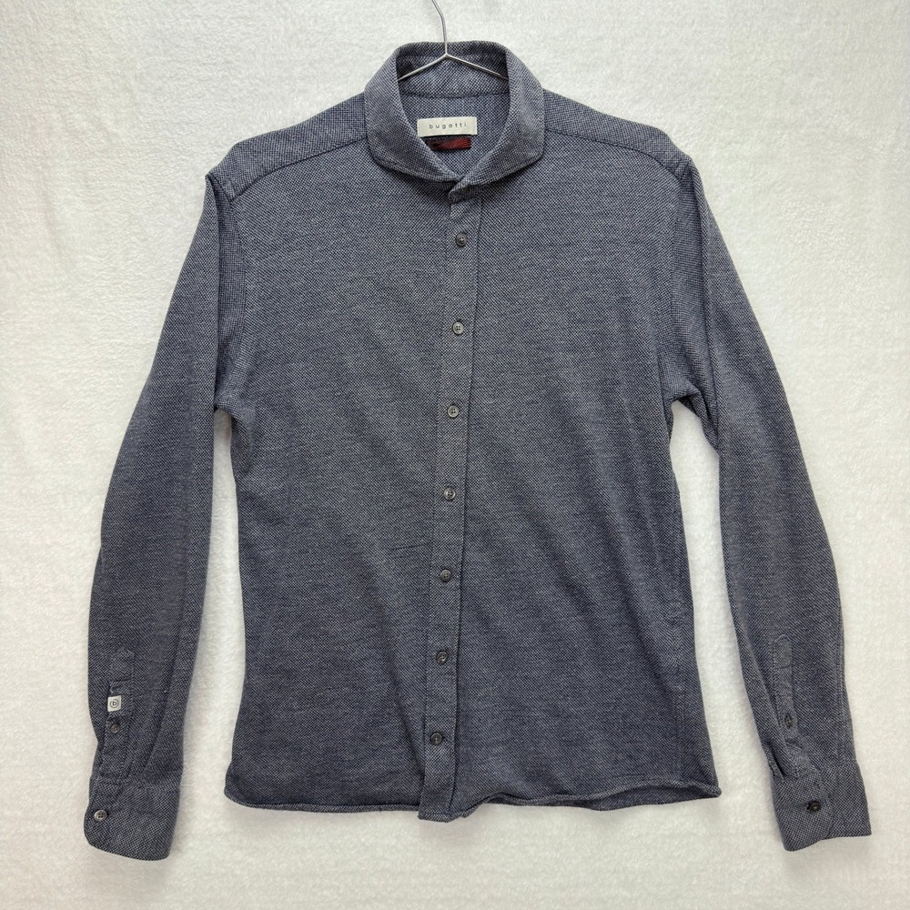 Bugatti Mens Flexcity Button Down Shirt Medium Blue Quiet Luxury Stretch